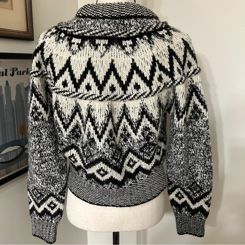 Zara Black and White Fair Isle Chunky Wool Blend Knit Women's Sweater SZ S